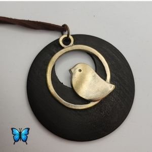 Bird Wood Necklace with Leather Cord Perfect for Fall Wardrobe